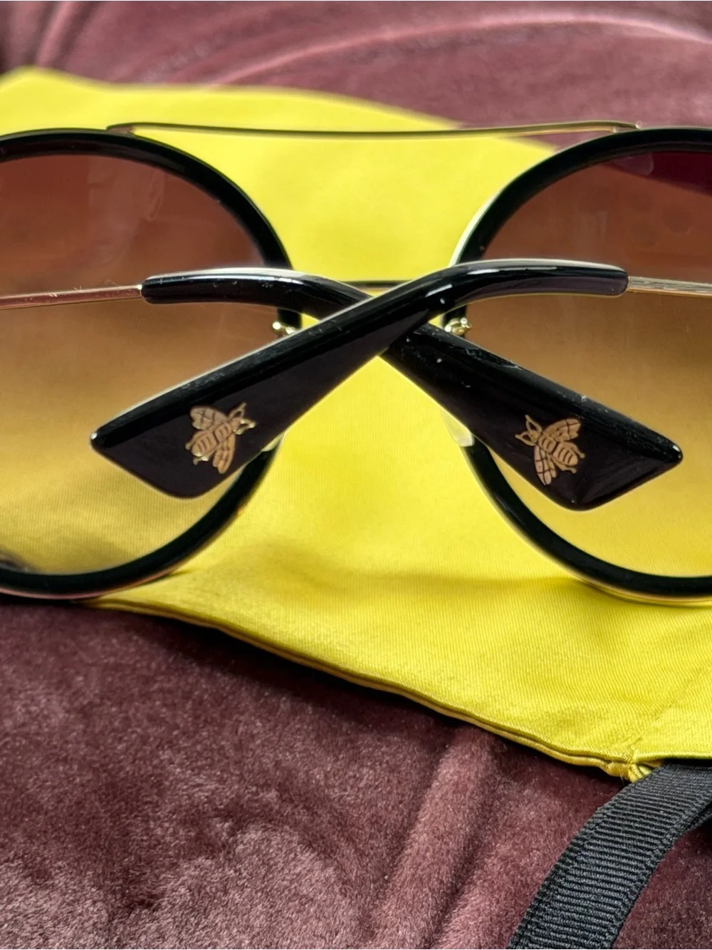 Gucci Round Sunglasses - Black/Gold with Gradient Purple Lenses - BRAND NEW